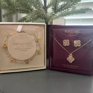 14K Gold Plated Flower Bracelet, Necklace & Earring set